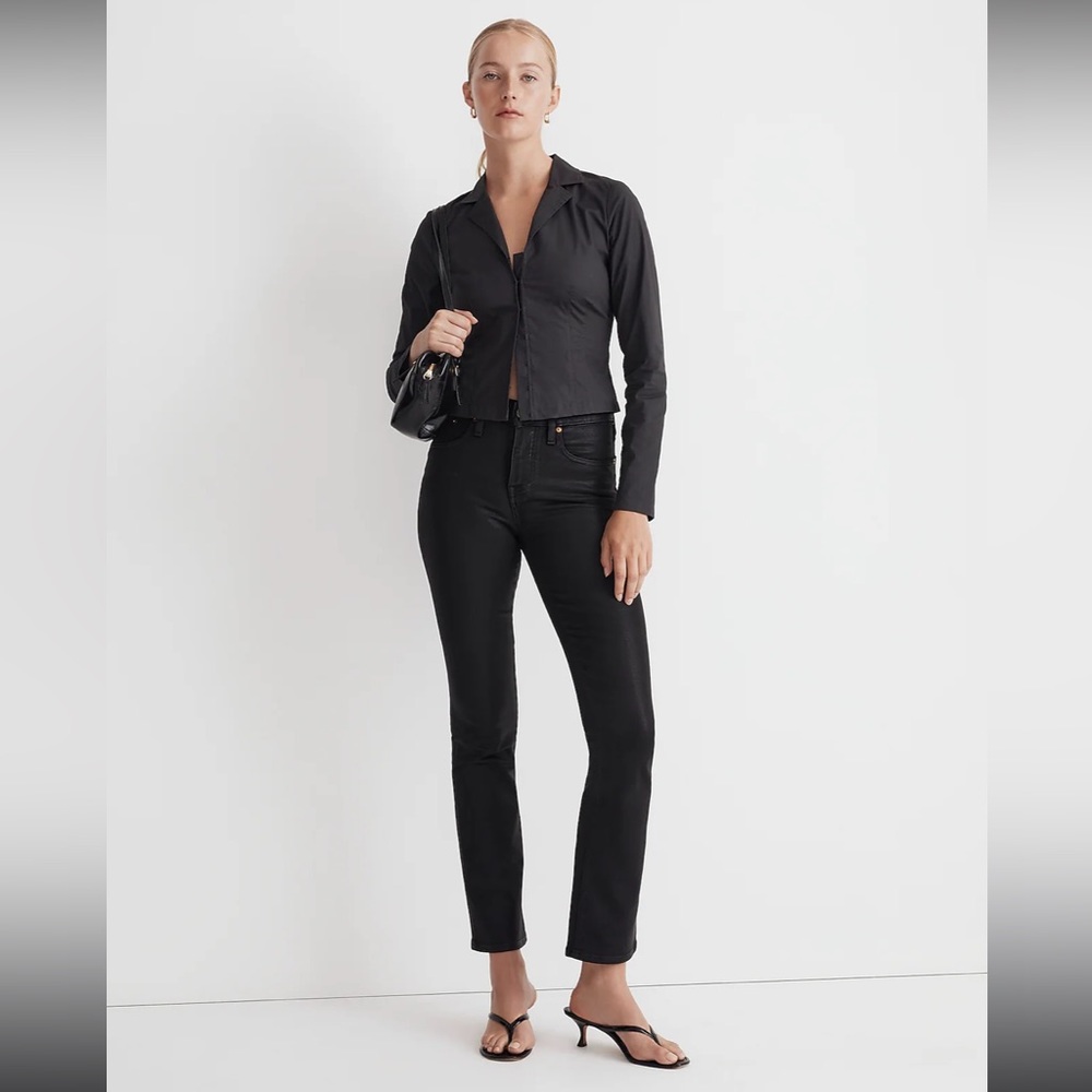 Madewell Kick Out Crop Jeans in True Black Wash: Coated Edition